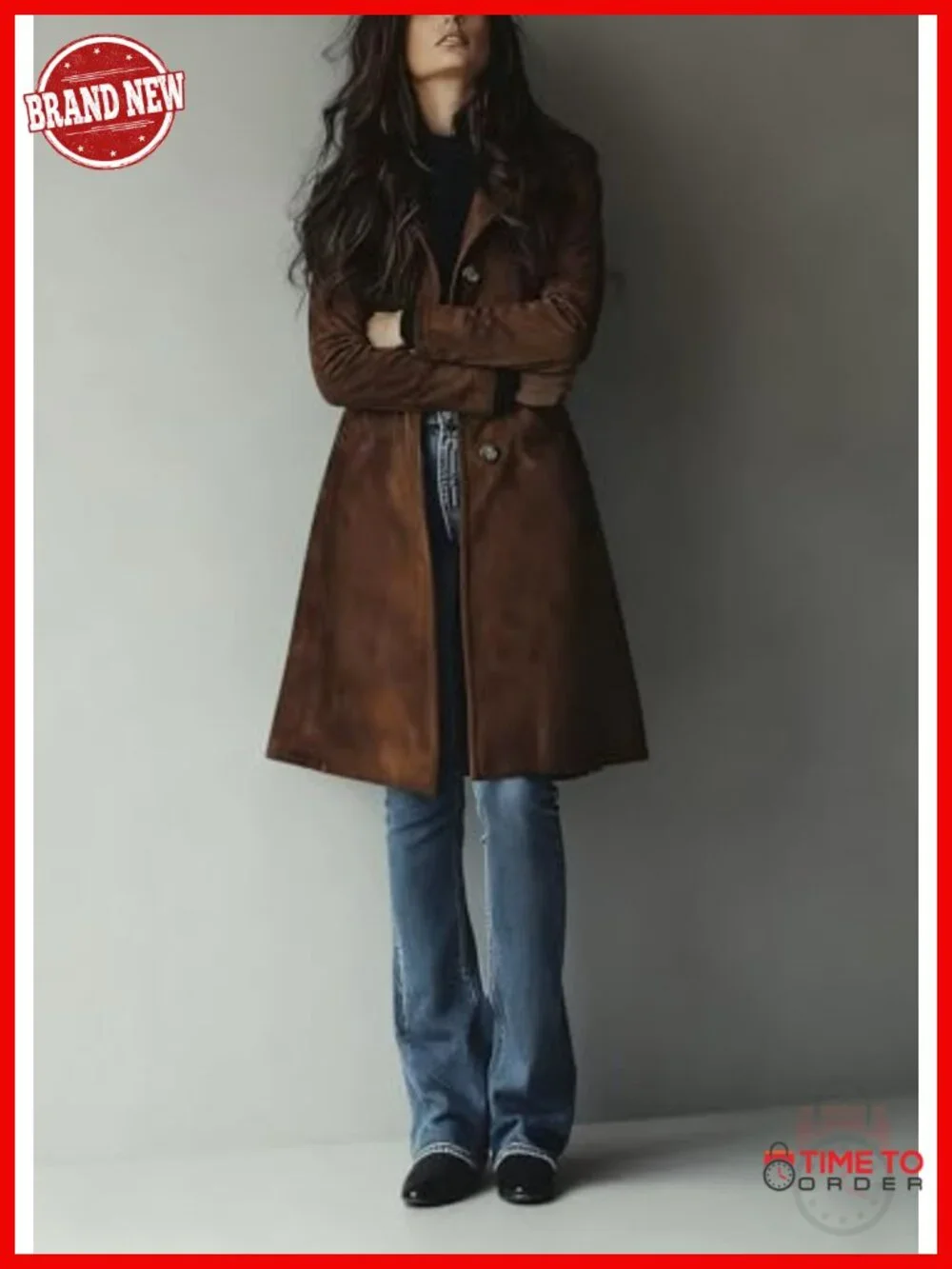 Faux Suede Single Breasted Trench Coat with Pockets_3